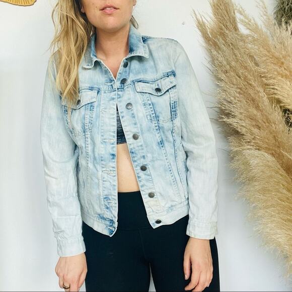 VELVET HEART Acid Wash Blue White Vintage Denim Jean Open Jacket S Boho - Picture 5 of 9